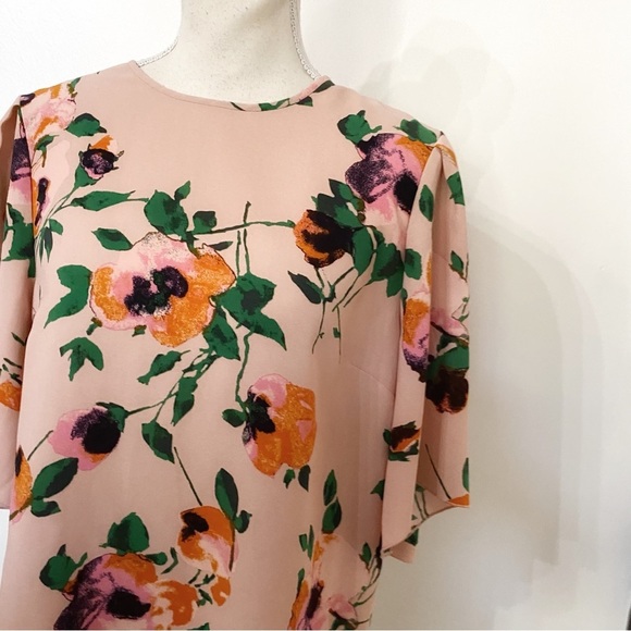Aritzia WILFRED WITH SILK PINK ORANGE GREEN FLORAL WIDE HALF SLEEVE TOP - M - Picture 4 of 11